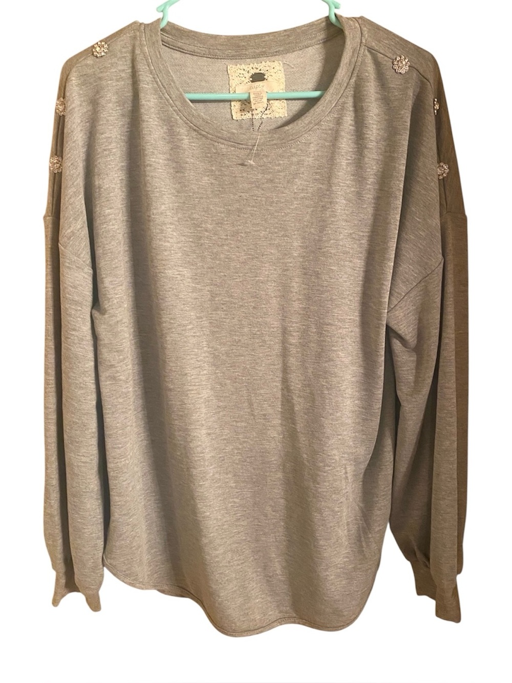 Cupio heather grey long-sleeve knit pullover sweatshirt, NWT SZ L